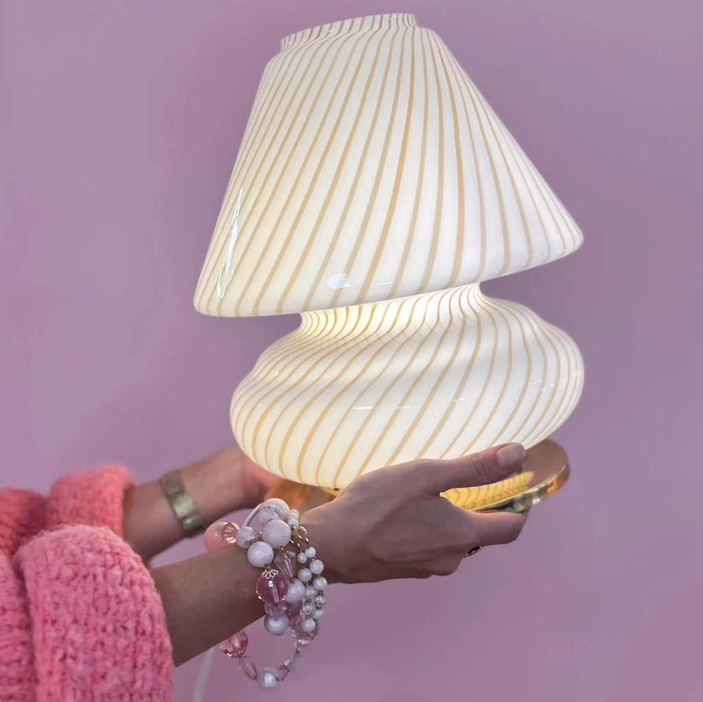 Lampe champignon en verre soufflé & socle en laiton, 70’s - Club Barbara