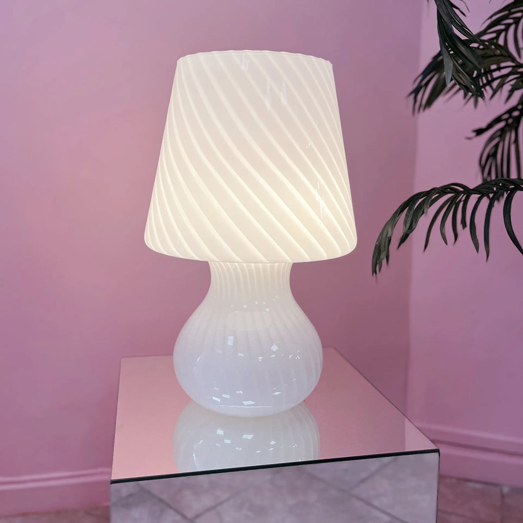 Lampe champignon Murano XL en verre soufflé lattimo torsadé - Club Barbara