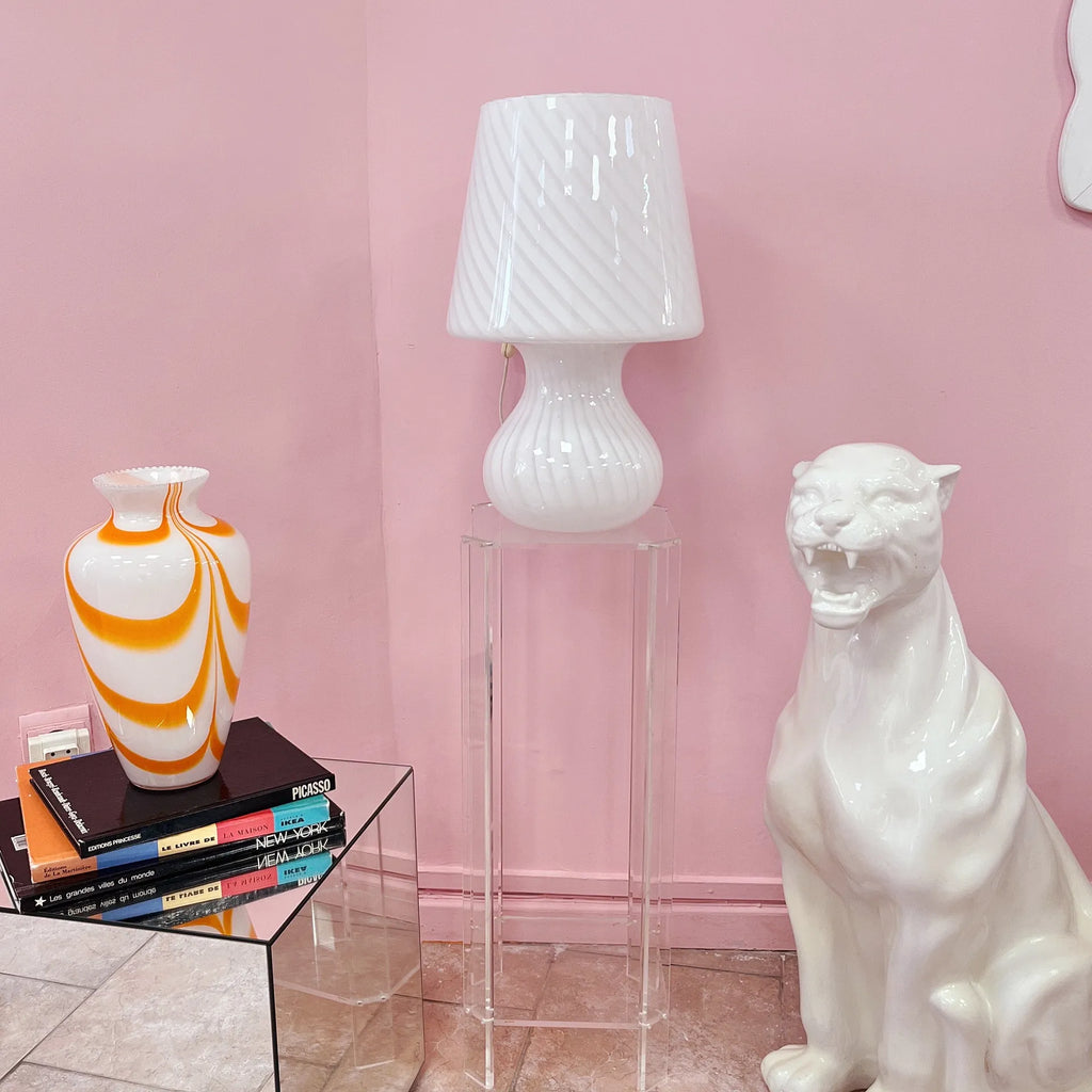 Lampe champignon Murano XL en verre soufflé lattimo torsadé - Club Barbara