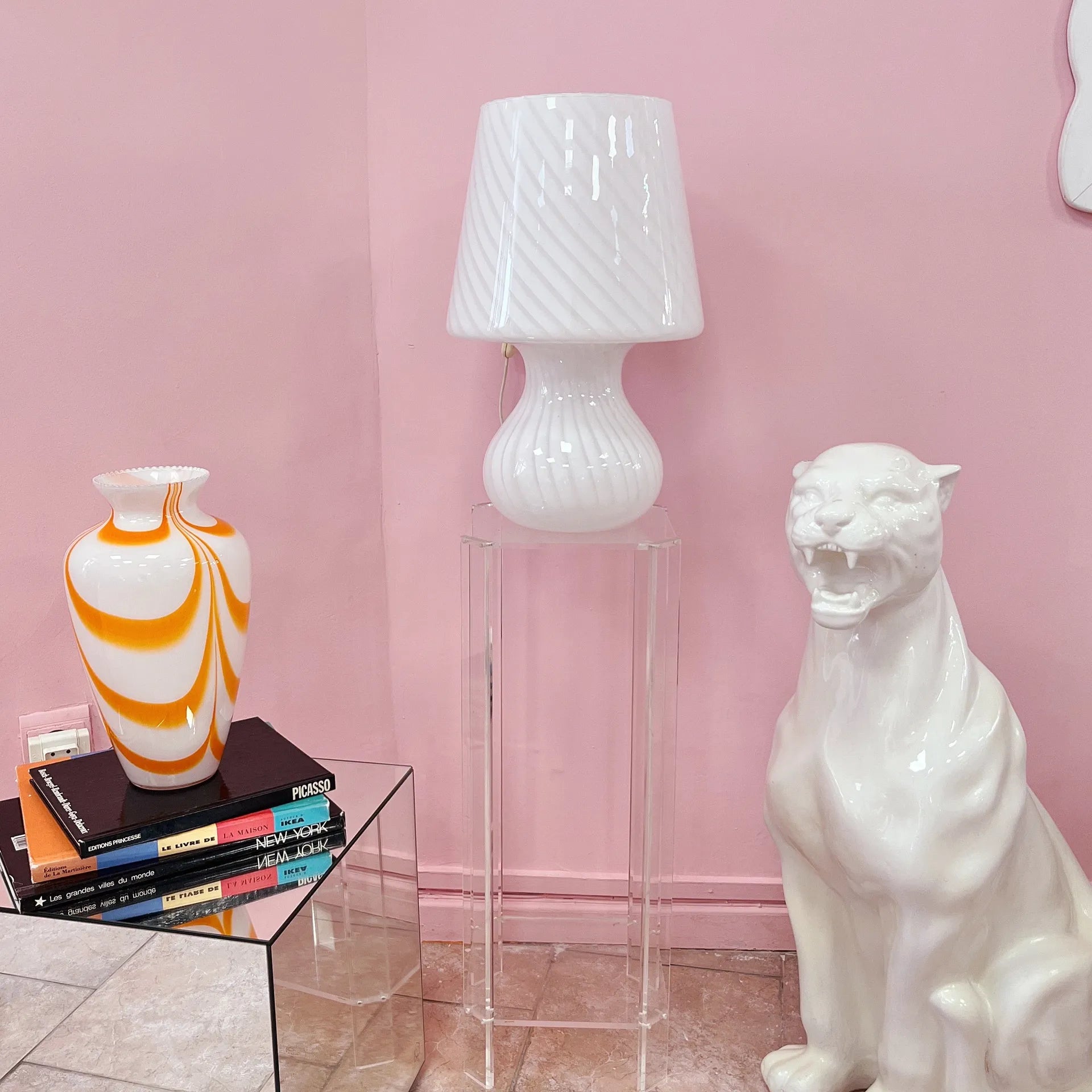 Lampe champignon Murano XL en verre soufflé lattimo torsadé - Club Barbara
