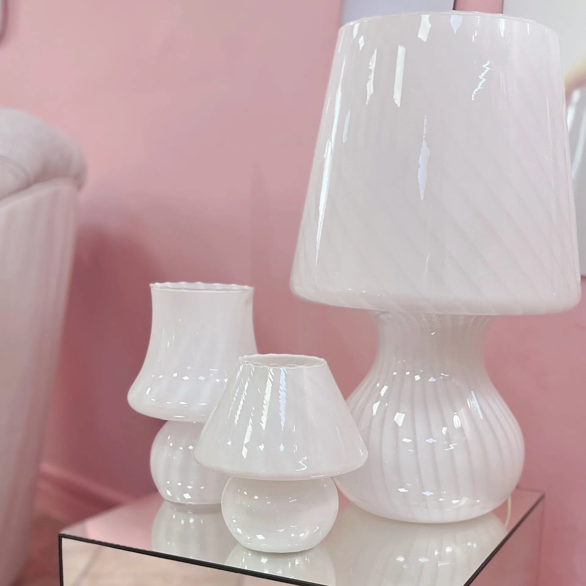 Lampe champignon Murano XL en verre soufflé lattimo torsadé - Club Barbara