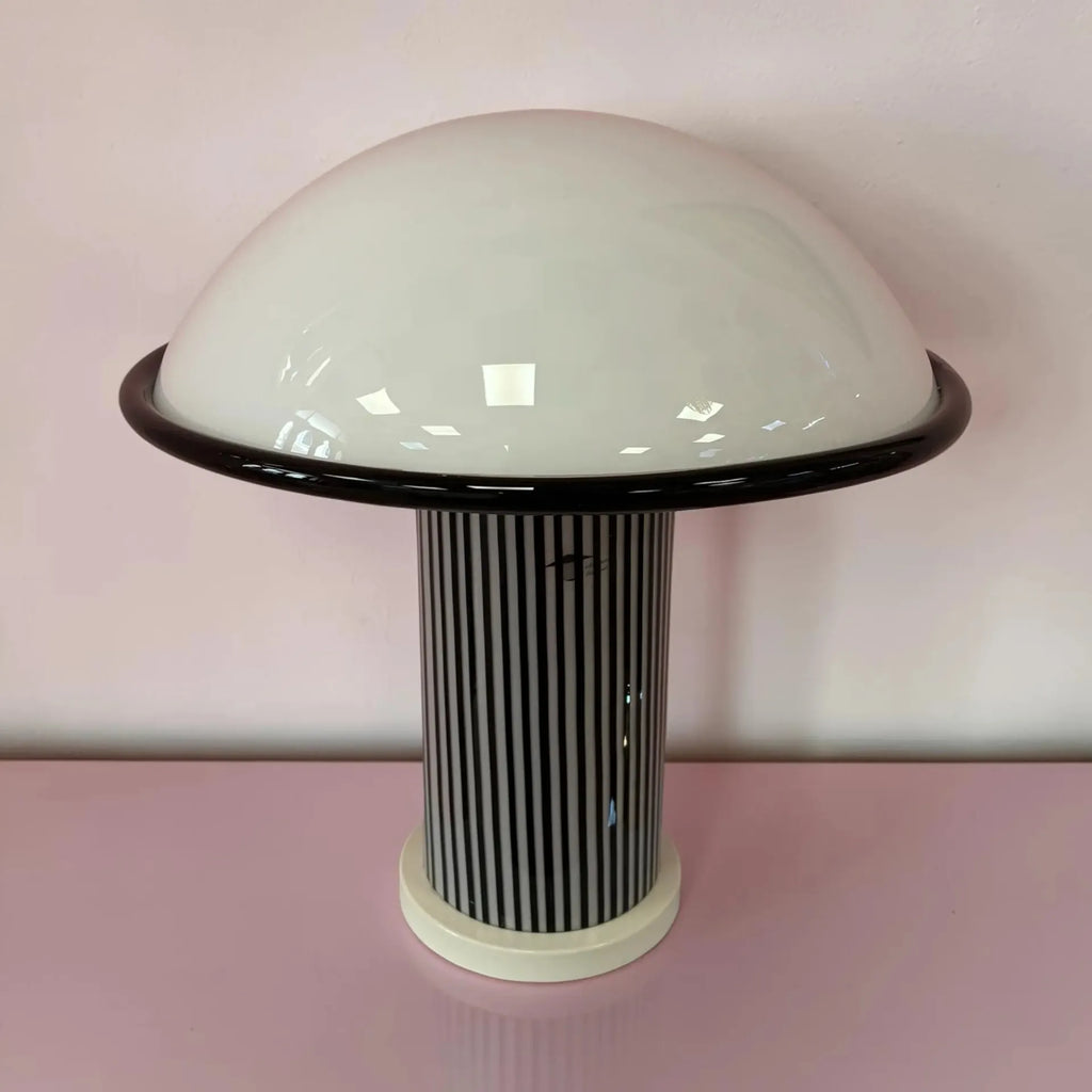 Lampe champignon verre de Murano rayures noir et blanc Zonca Voghera, années années 80 - Club Barbara