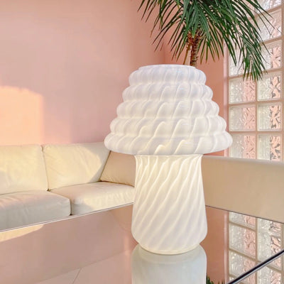 Lampe champignon italienne vintage, verre opalin lattimo torsadé, années 1980   CLUB BARBARA