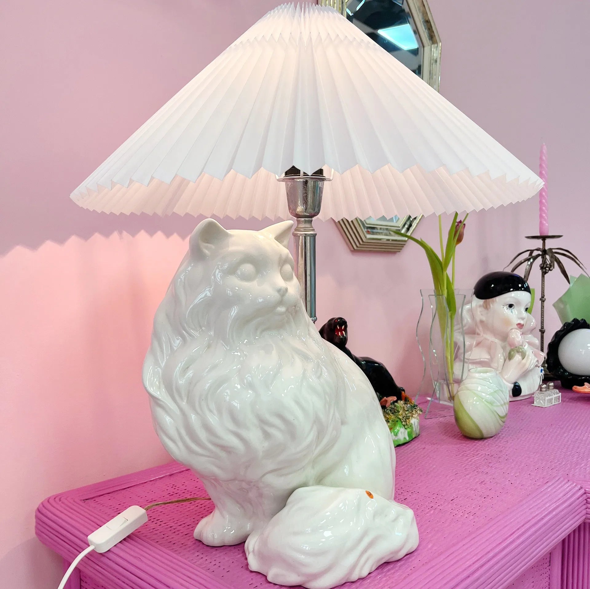 Lampe chat vintage, signée Italy, années 70 - Club Barbara