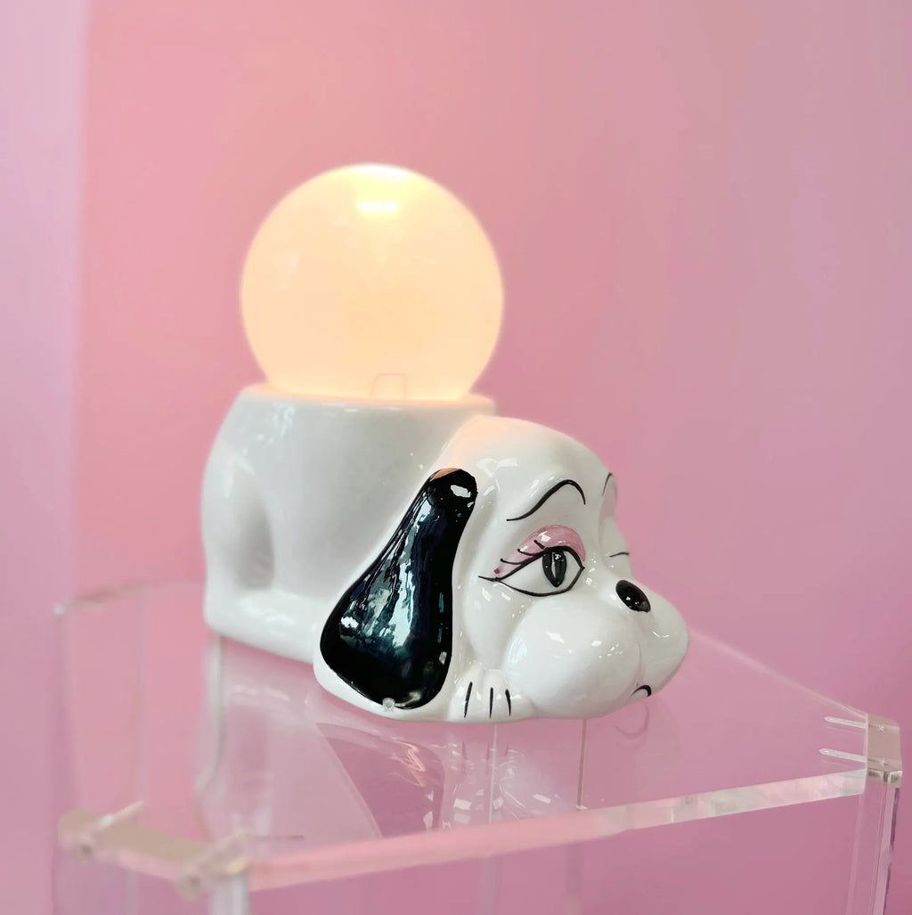 Lampe Chien et globe opalin – Années 80 - Club Barbara