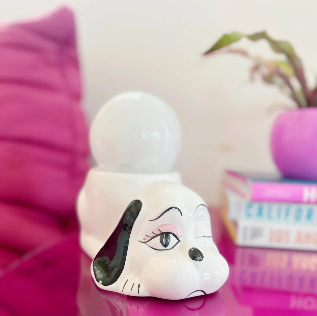 Lampe Chien et globe opalin – Années 80 - Club Barbara