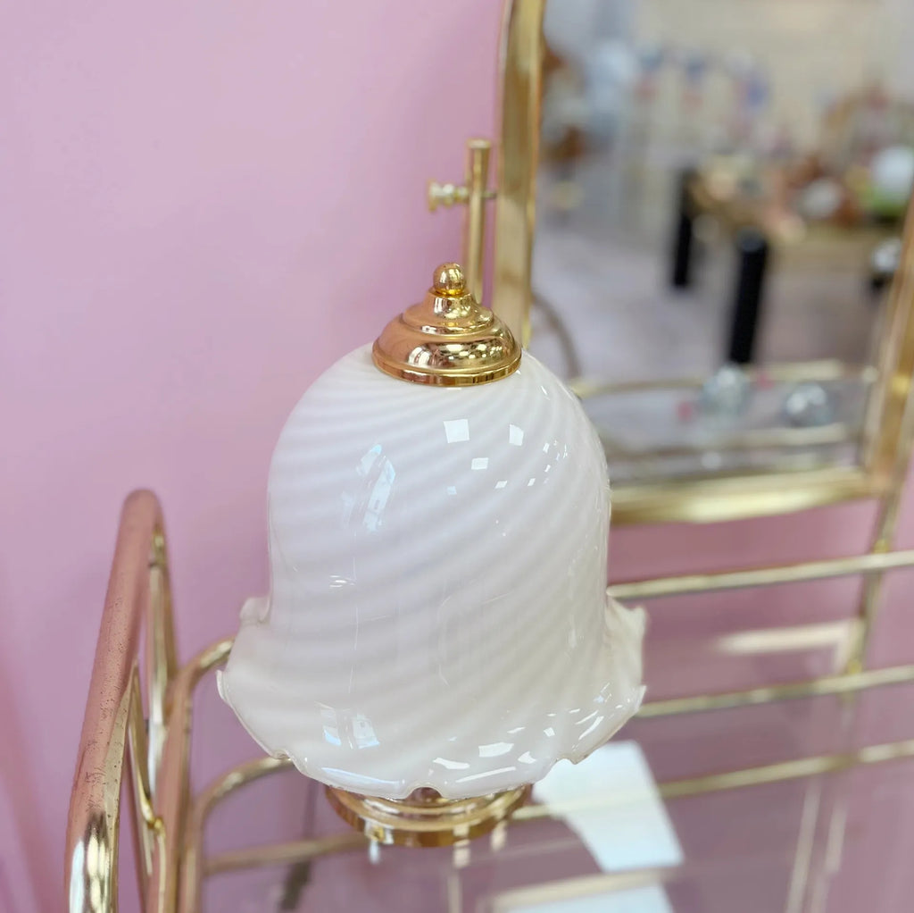 Lampe Cloche en Verre Torsadé – Métal Doré, Années 70 - Club Barbara