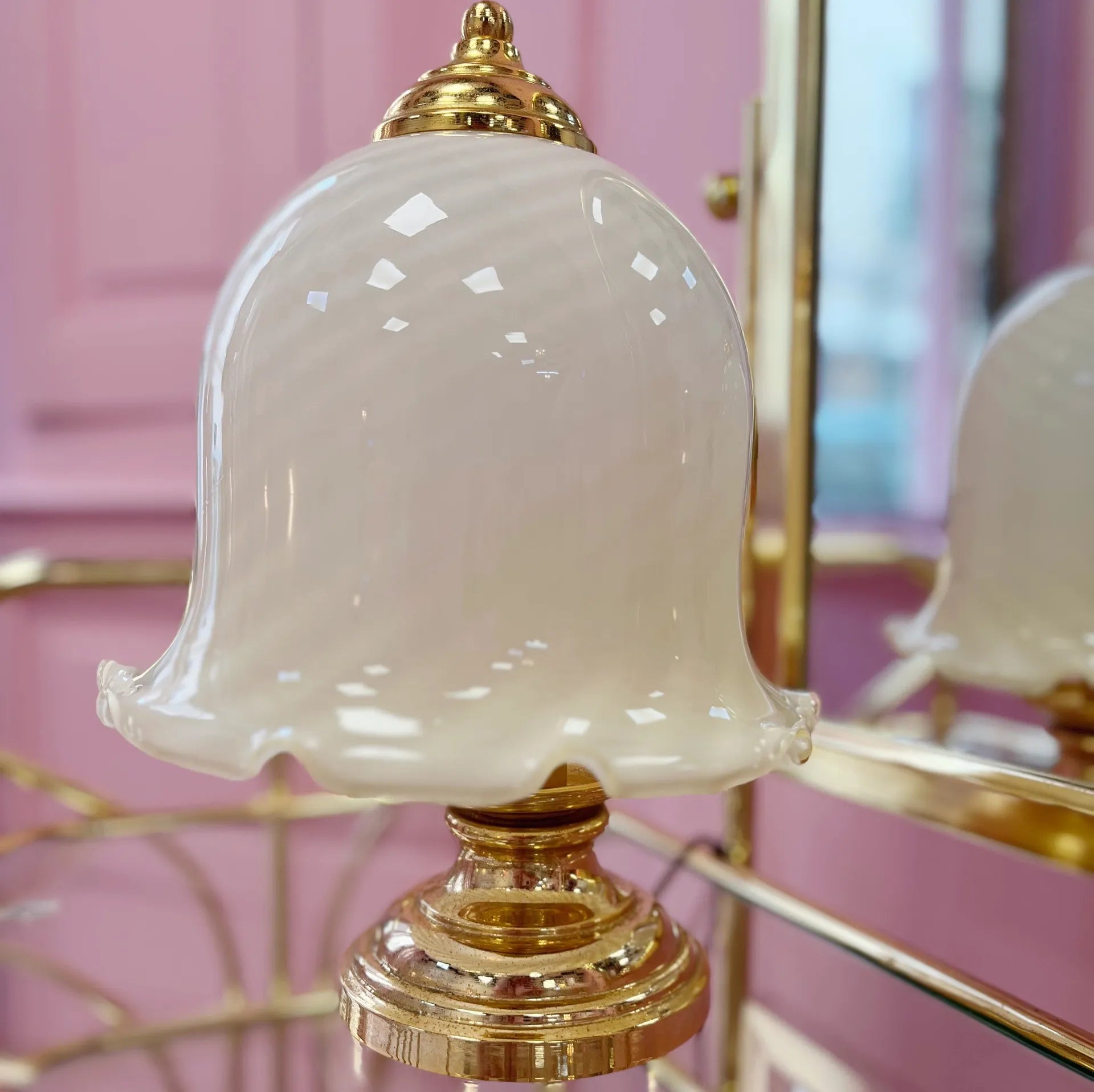 Lampe Cloche en Verre Torsadé – Métal Doré, Années 70 - Club Barbara
