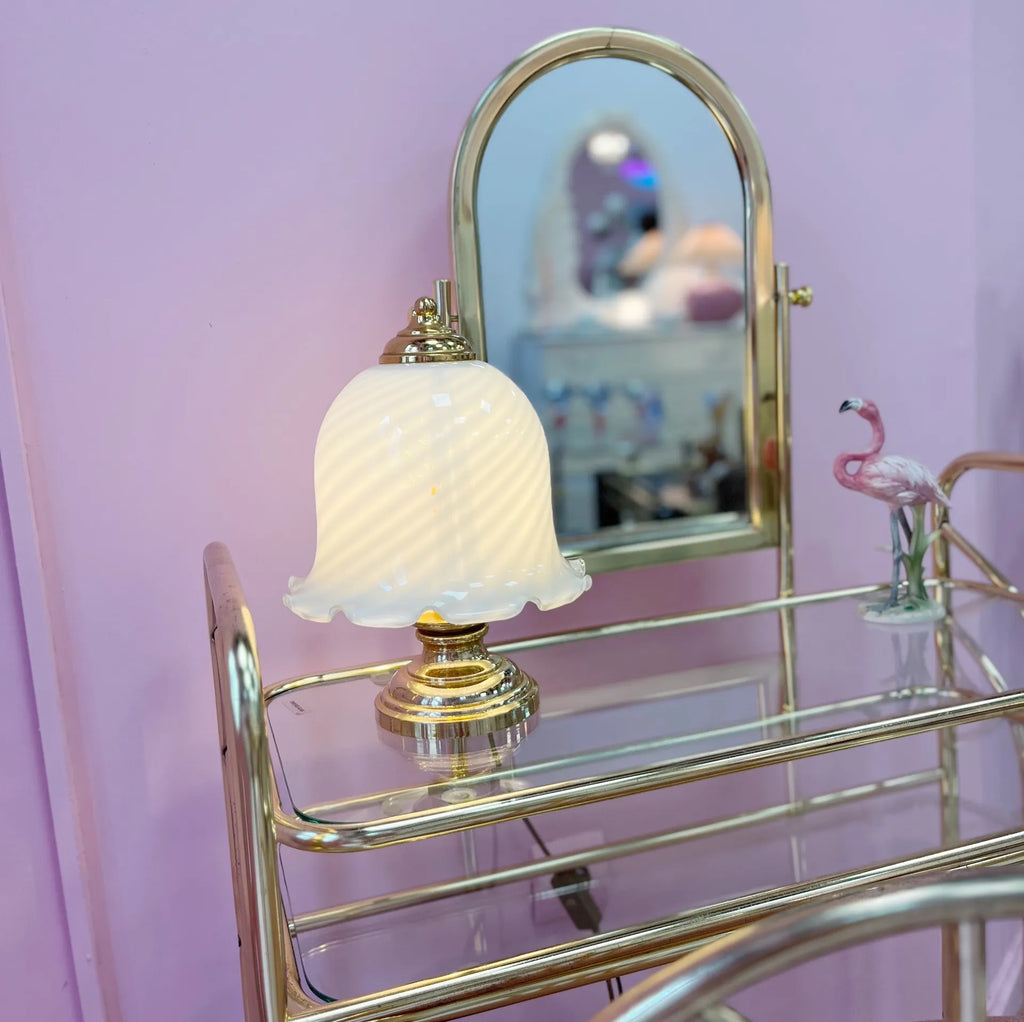 Lampe Cloche en Verre Torsadé – Métal Doré, Années 70 - Club Barbara