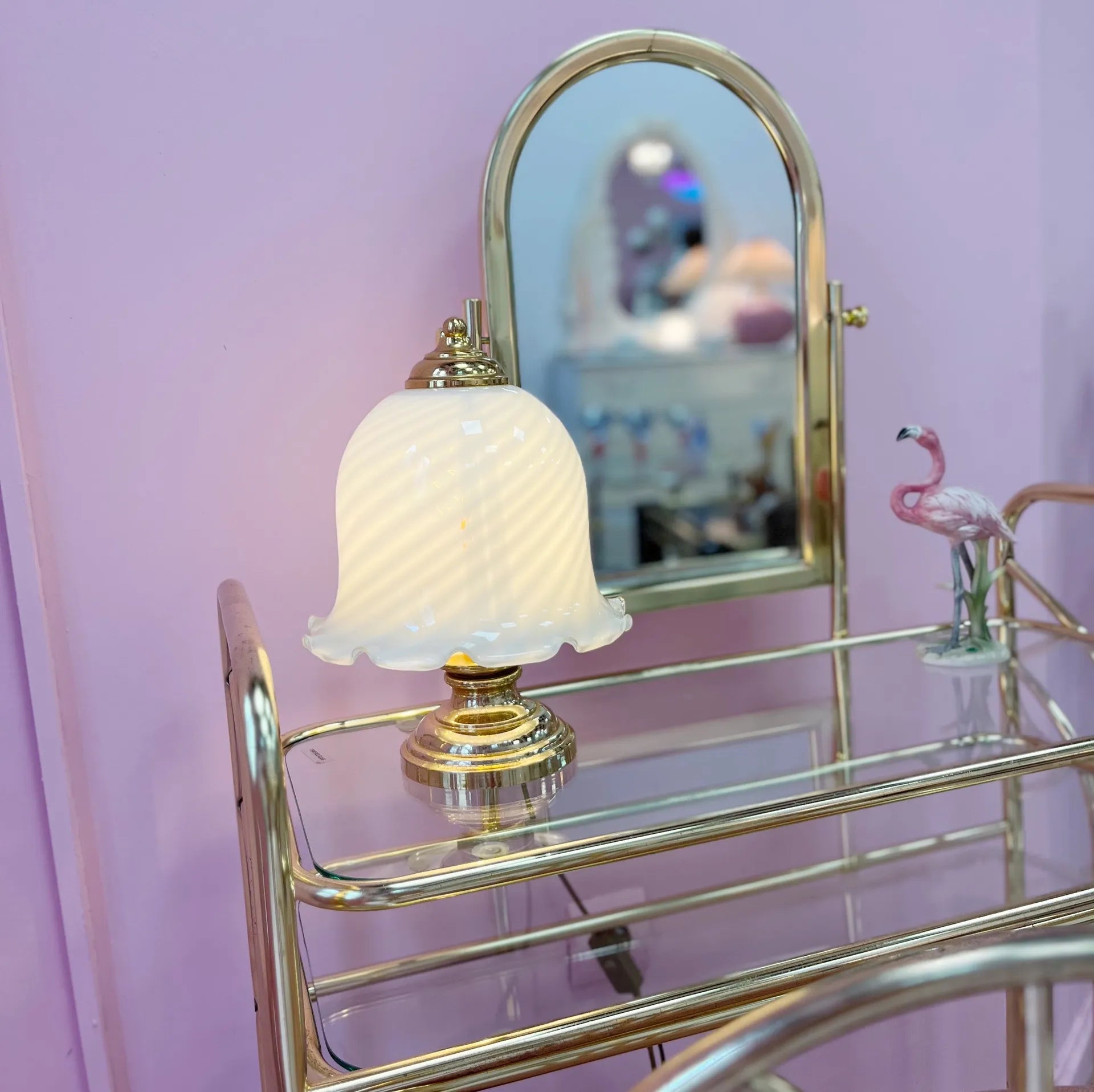 Lampe Cloche en Verre Torsadé – Métal Doré, Années 70 - Club Barbara