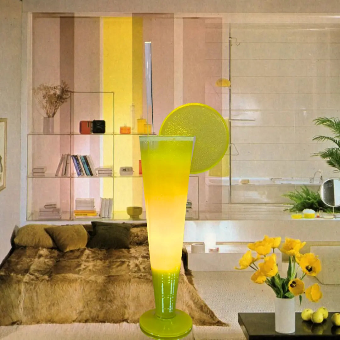 Lampe cocktail Artscene verre dépoli jaune citron XL années 80 Club Barbara
