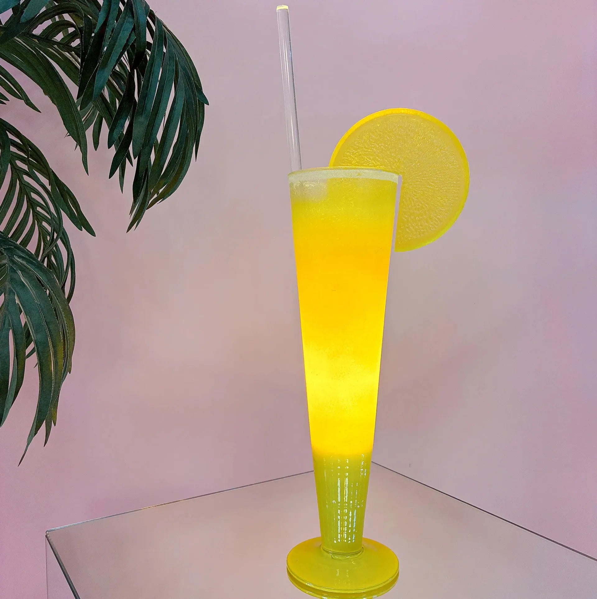 Lampe cocktail, verre dépoli jaune citron, années 80, XL - Club Barbara