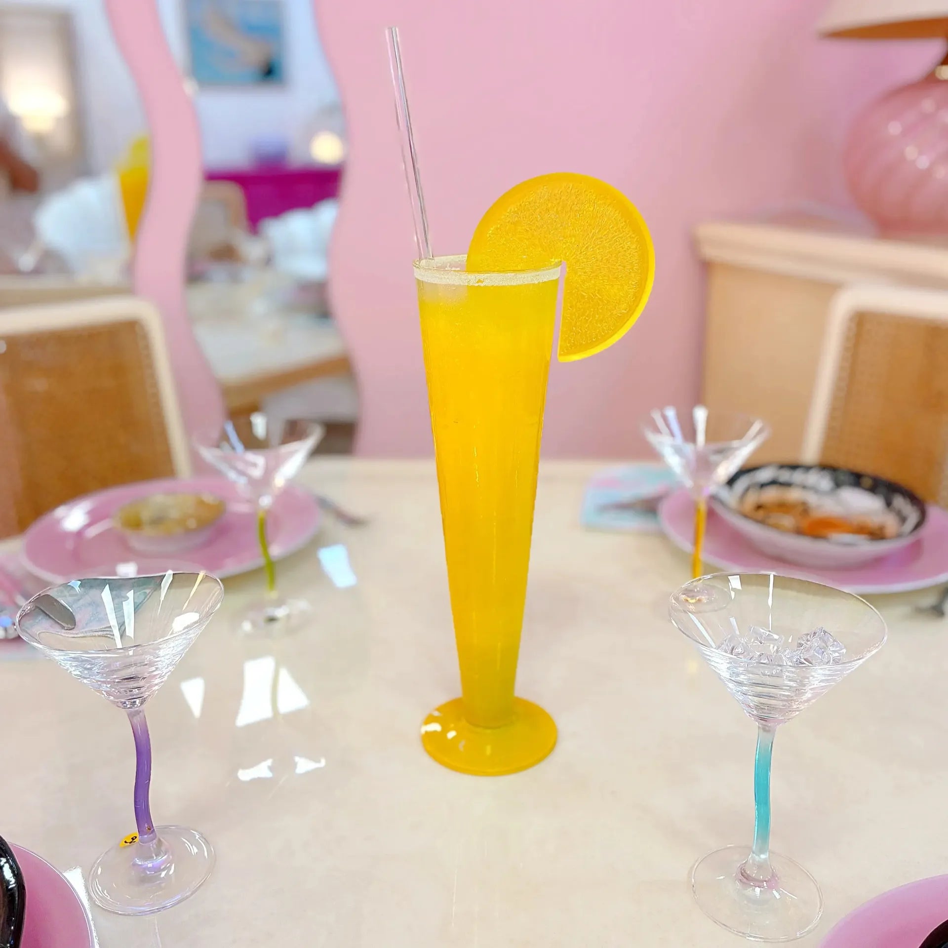 Lampe cocktail, verre dépoli jaune citron, années 80, XL - Club Barbara