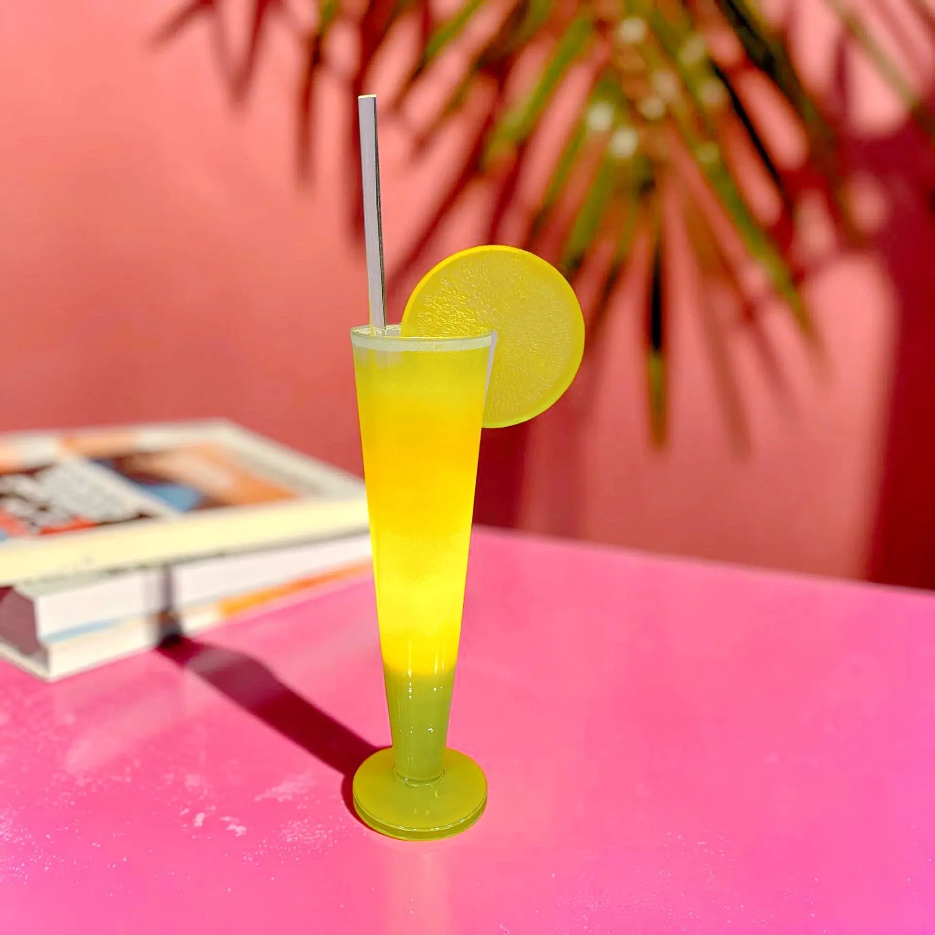 Lampe cocktail, verre dépoli jaune citron, années 80, XL - Club Barbara