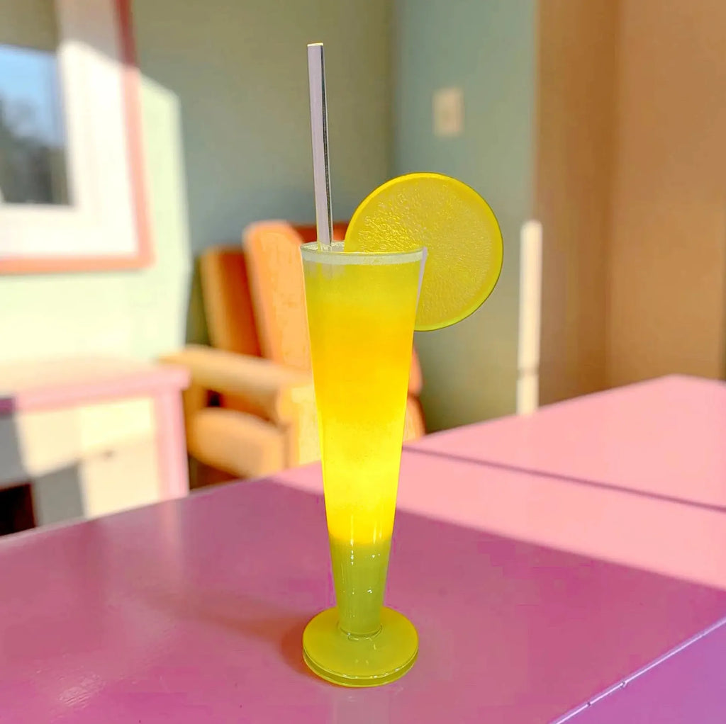 Lampe cocktail, verre dépoli jaune citron, années 80, XL - Club Barbara