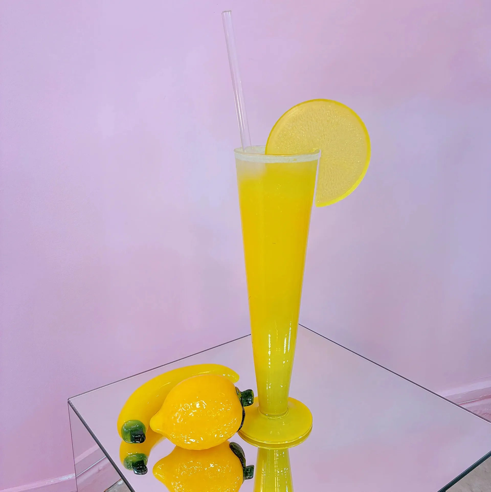 Lampe cocktail, verre dépoli jaune citron, années 80, XL - Club Barbara