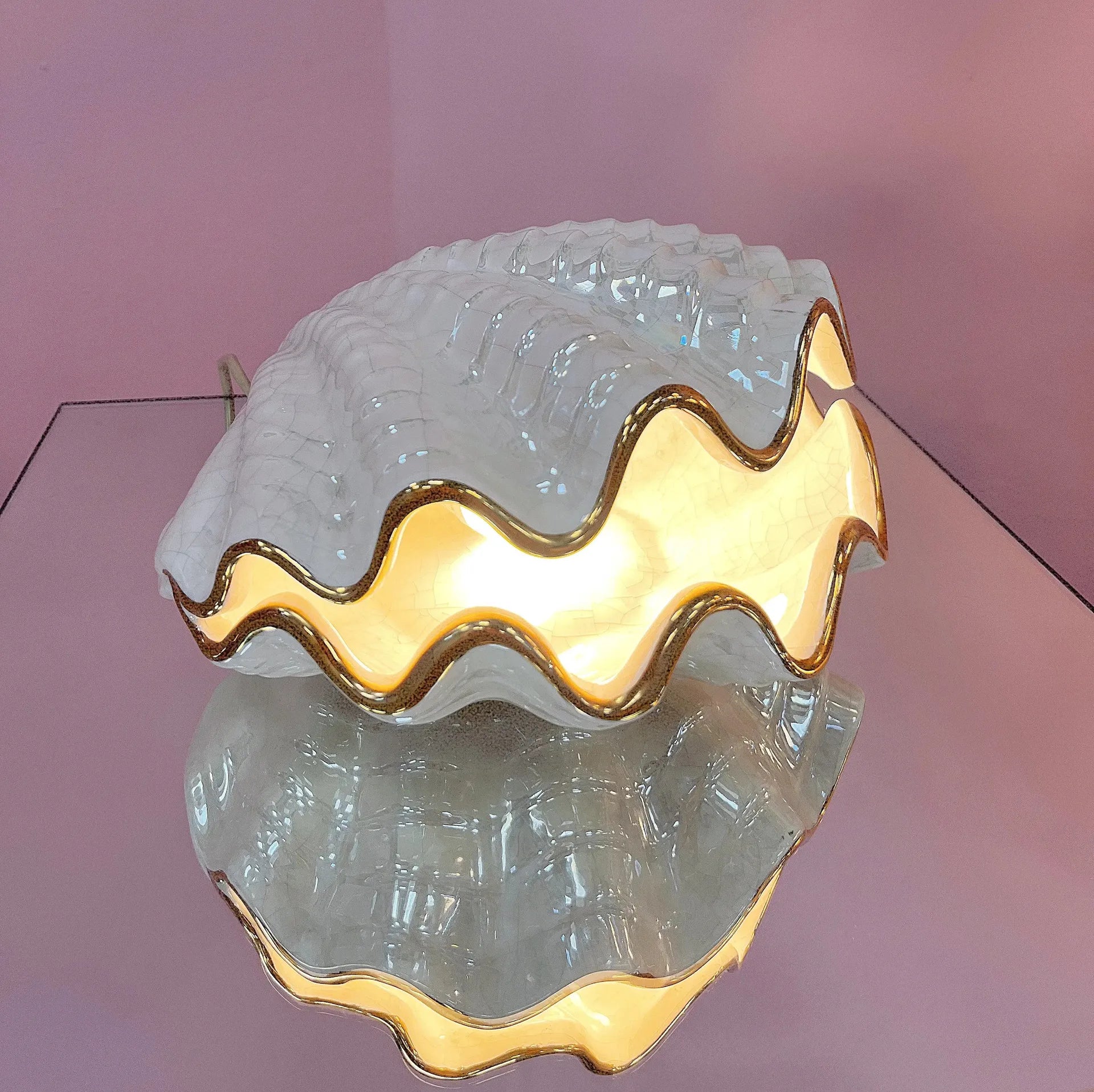 Lampe coquillage céramique iridescente dorée, Bondia, Espagne, années 70 - Club Barbara