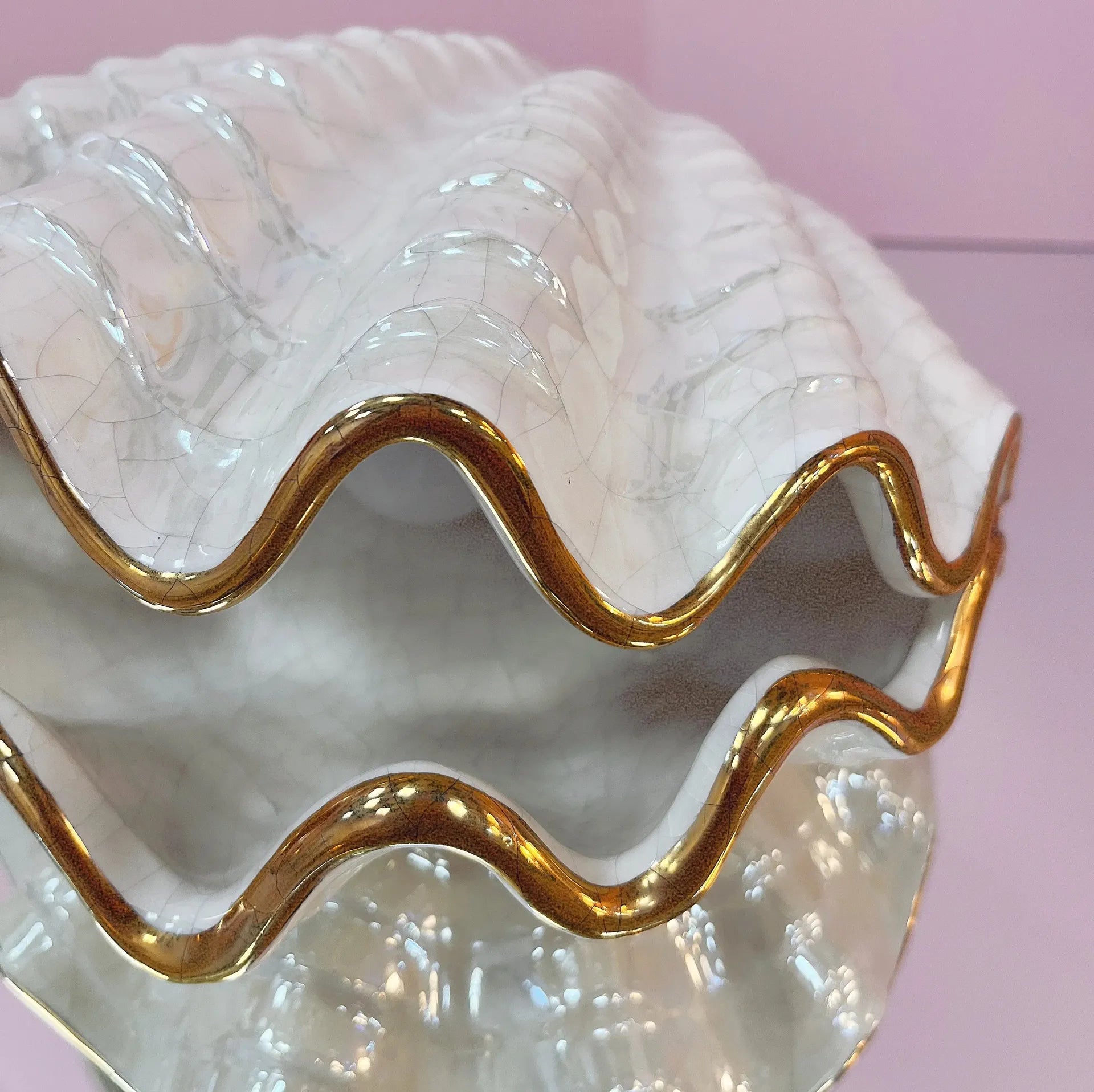 Lampe coquillage céramique iridescente dorée, Bondia, Espagne, années 70 - Club Barbara