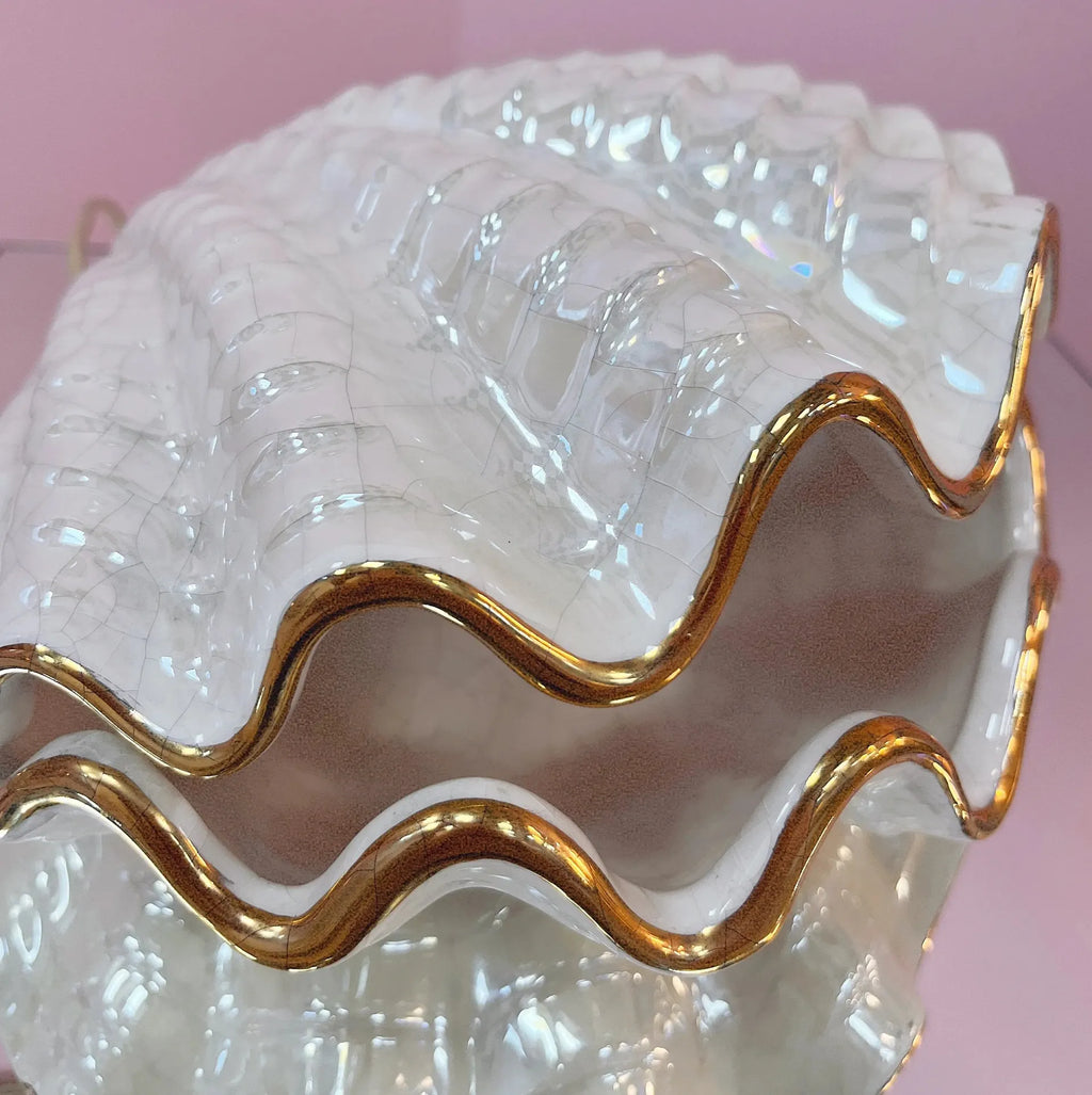 Lampe coquillage céramique iridescente dorée, Bondia, Espagne, années 70 - Club Barbara