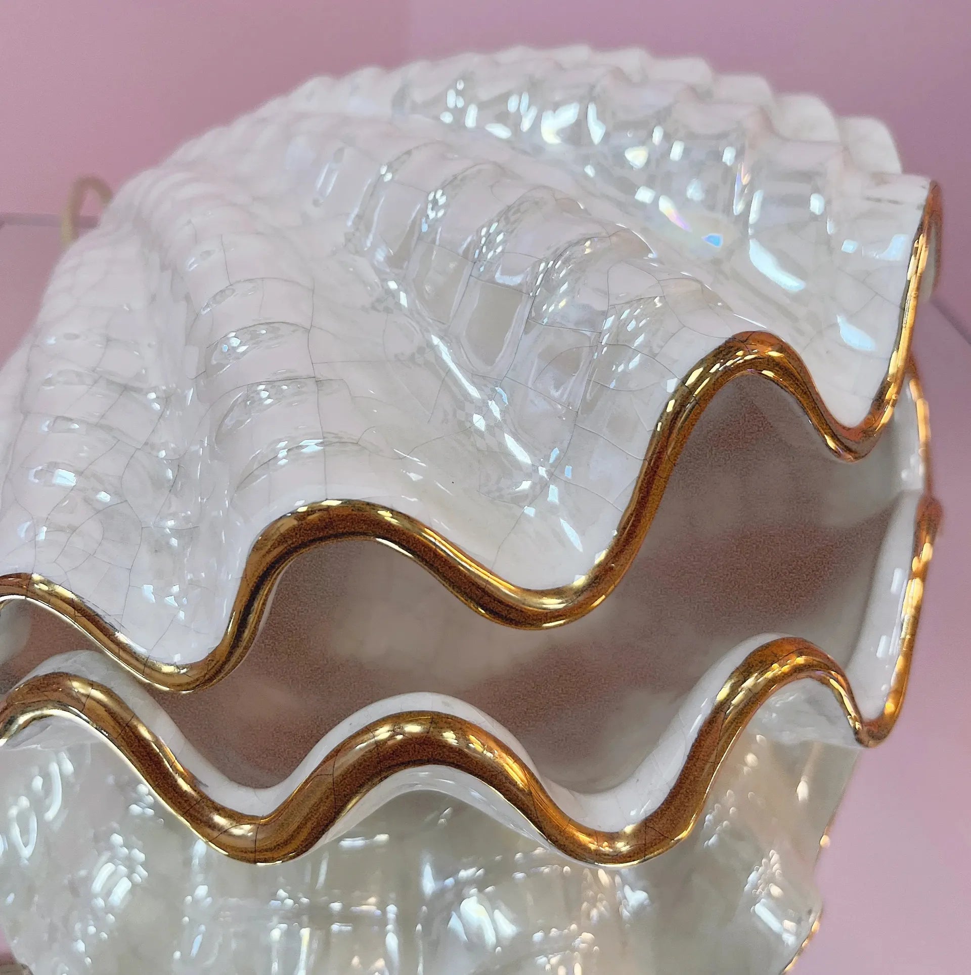 Lampe coquillage céramique iridescente dorée, Bondia, Espagne, années 70 - Club Barbara