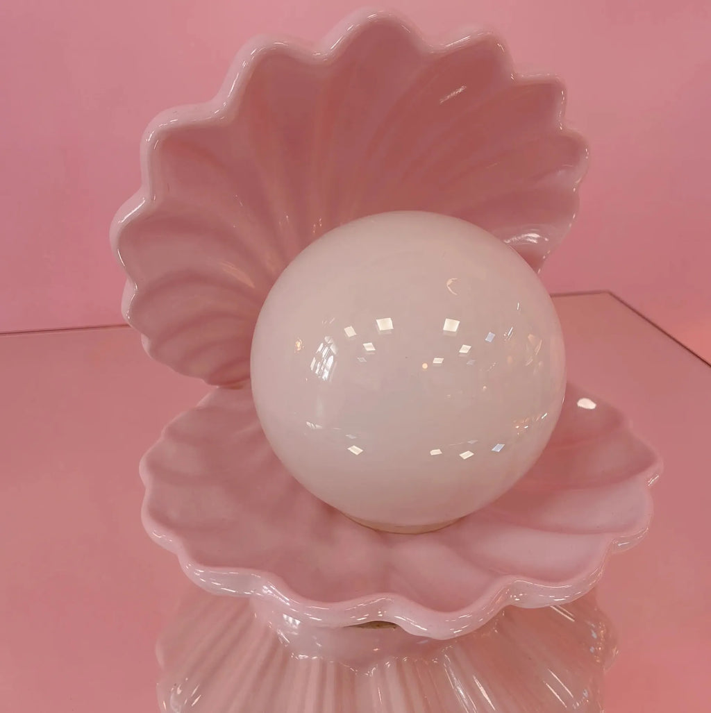 Lampe coquillage céramique rose pastel, vintage années 80 - Club Barbara