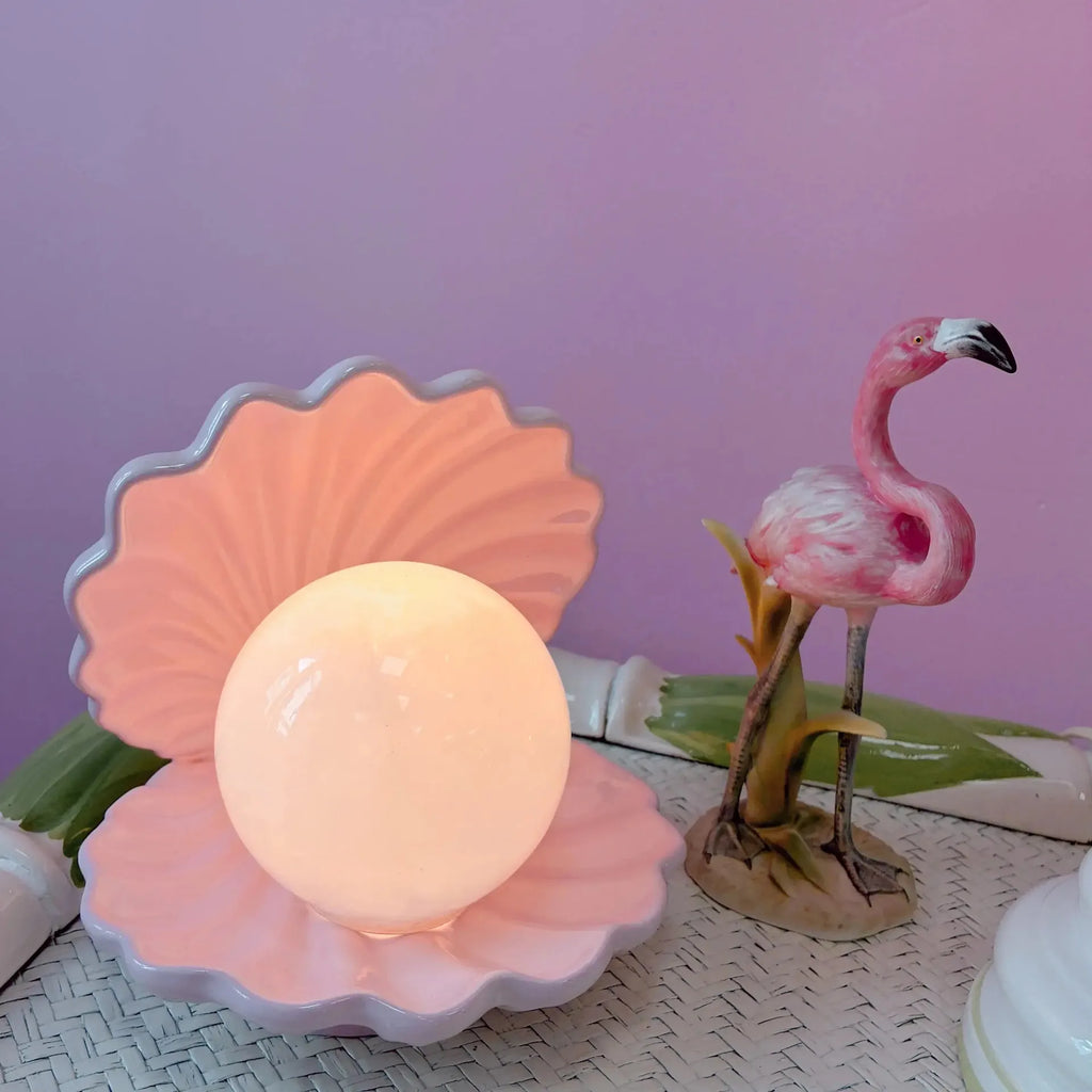 Lampe coquillage céramique rose pastel, vintage années 80 - Club Barbara