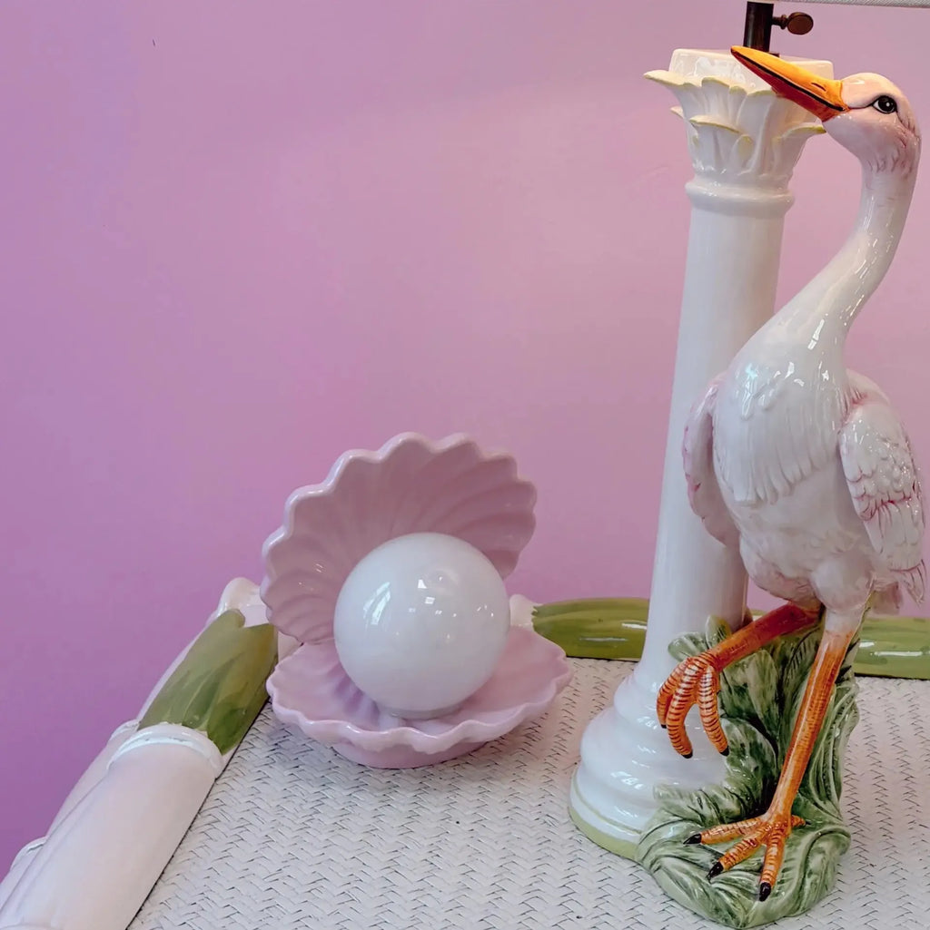Lampe coquillage céramique rose pastel, vintage années 80 - Club Barbara