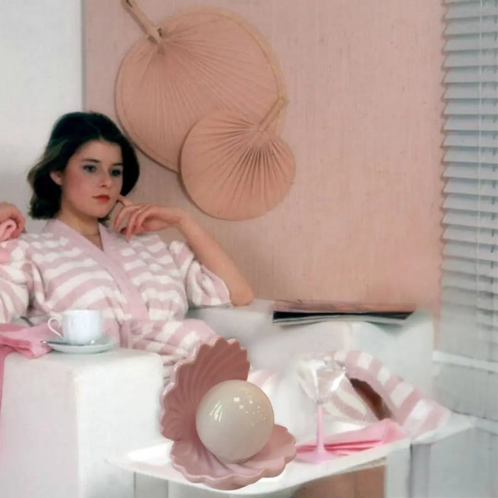 Lampe coquillage céramique rose pastel, vintage années 80