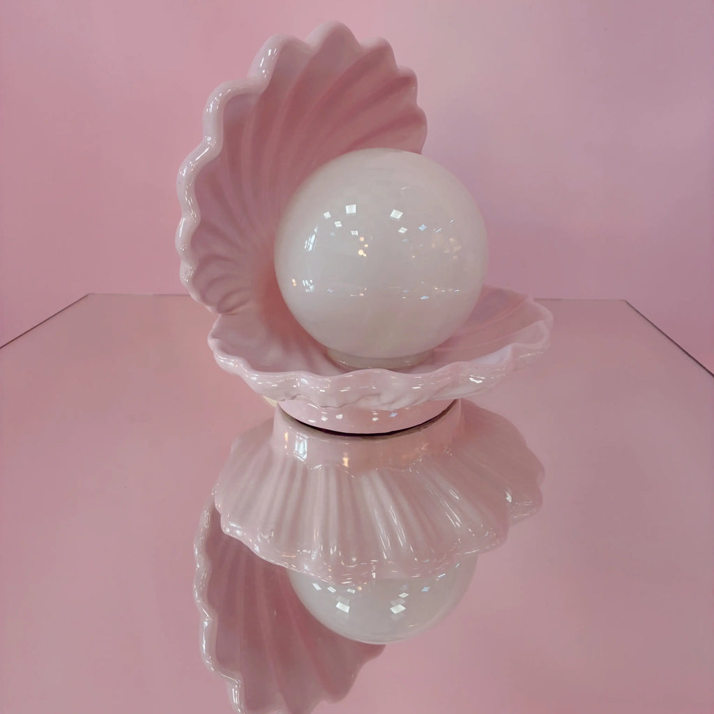 Lampe coquillage céramique rose pastel, vintage années 80
