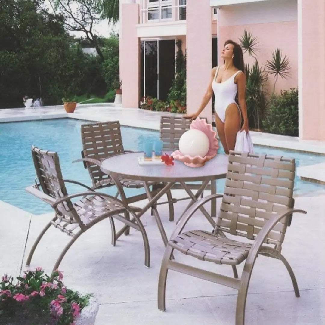 Lampe coquillage rose en céramique vintage années 70 Club Barbara
