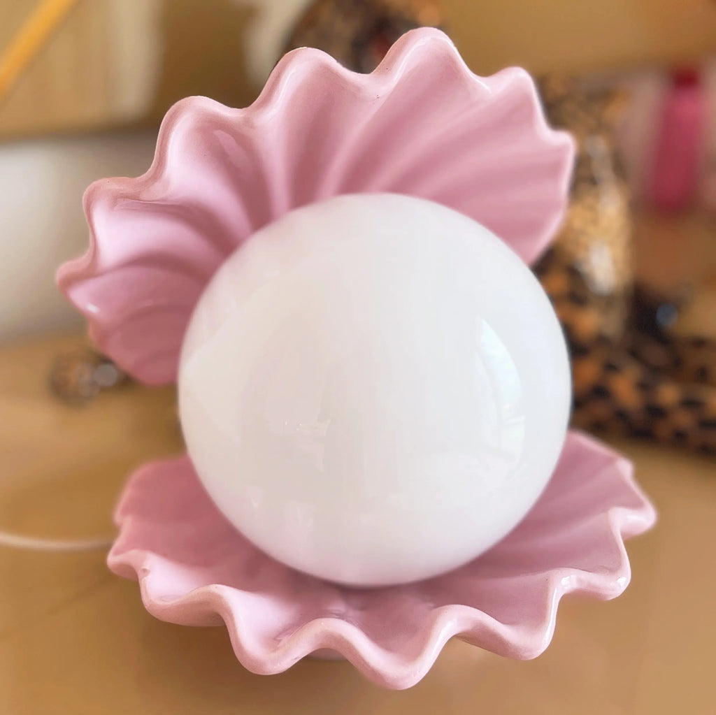 Lampe coquillage rose en céramique vintage, années 70
