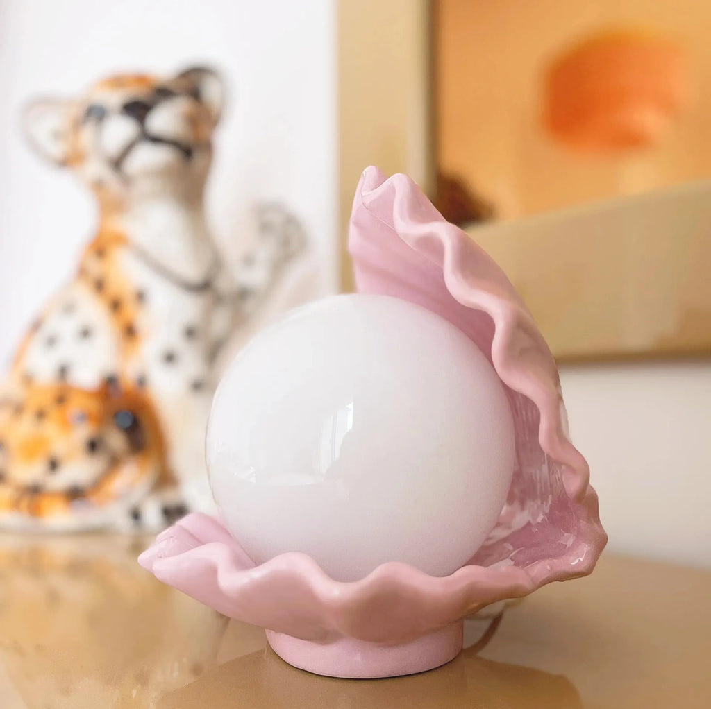 Lampe coquillage rose en céramique vintage, années 70 - Club Barbara