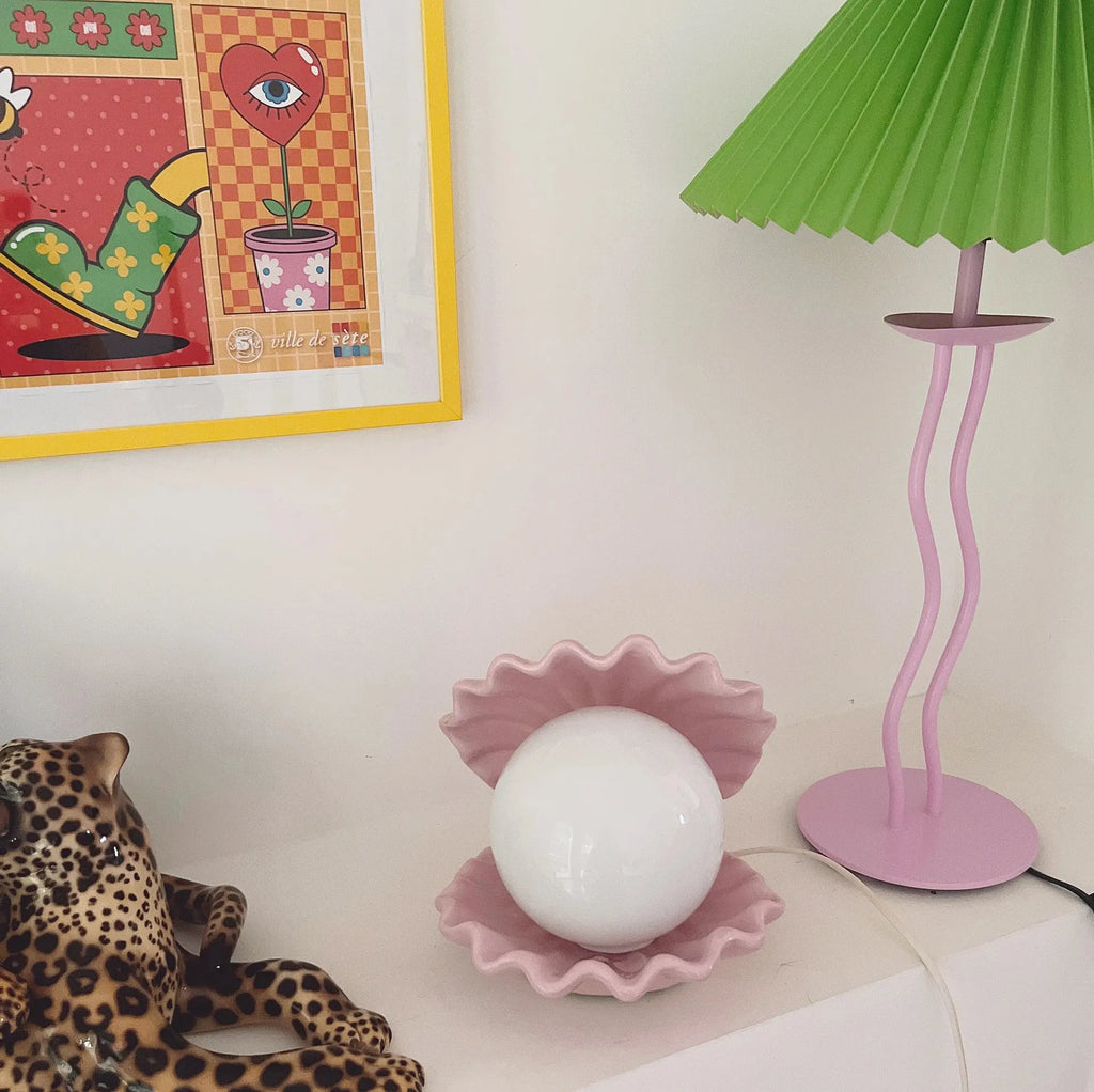 Lampe coquillage rose en céramique vintage, années 70 - Club Barbara