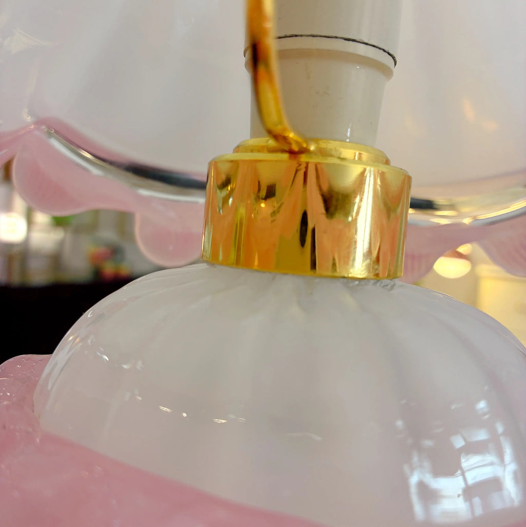 Lampe de chevet vintage en verre de Murano rose poudré et opalin blanc
