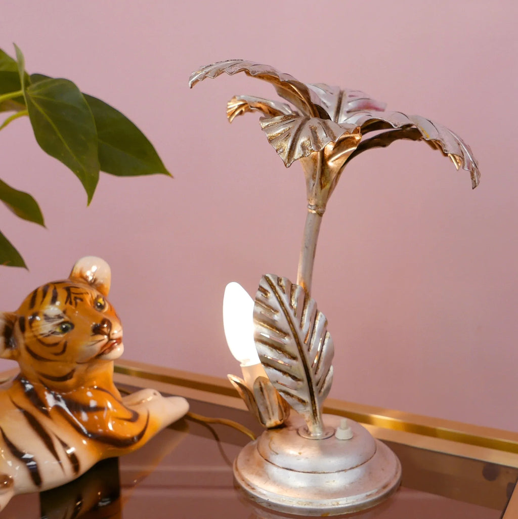 Lampe de table Palmier argent, Design Hollywood Regency, Années 70 - Club Barbara