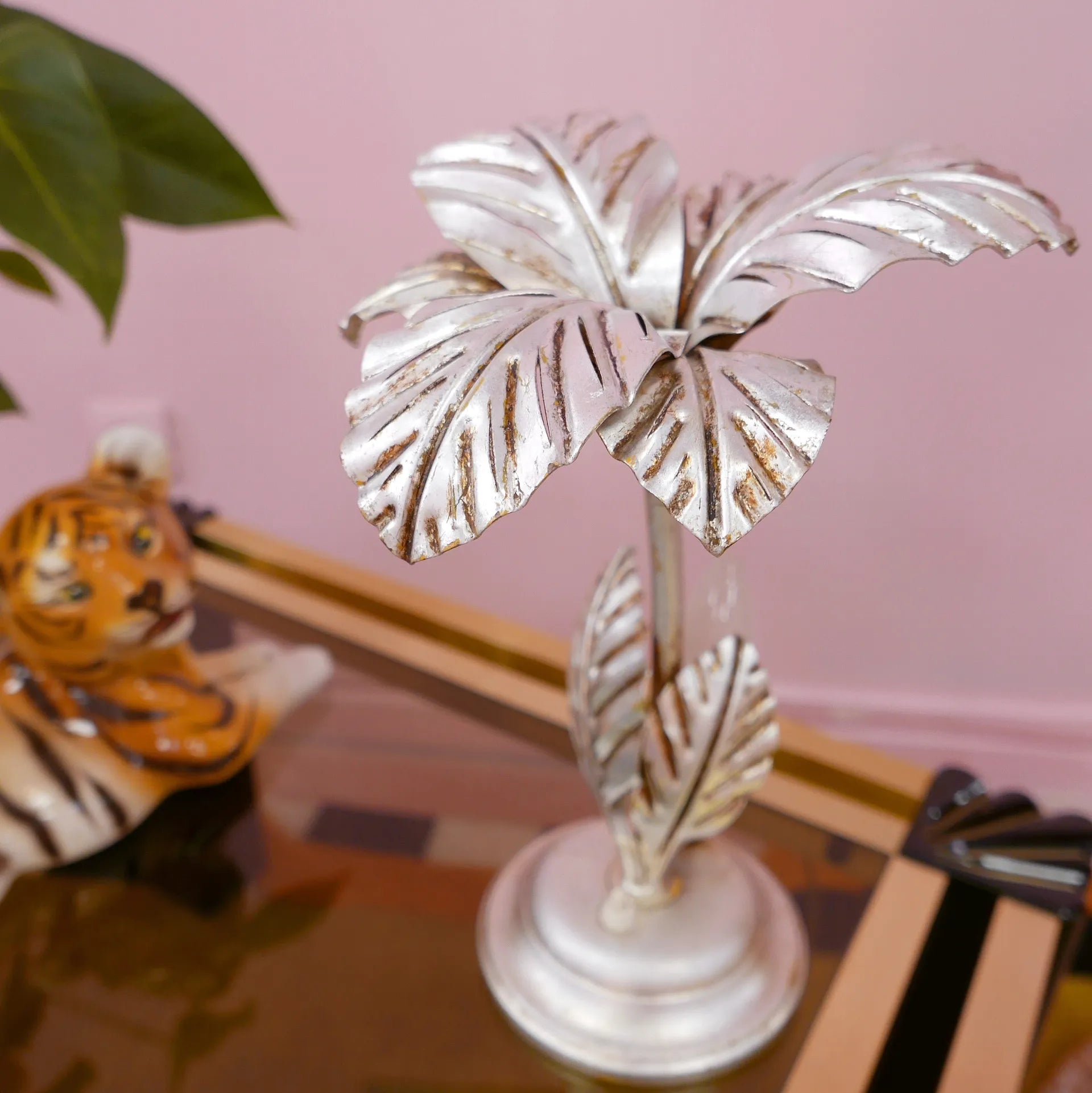 Lampe de table Palmier argent, Design Hollywood Regency, Années 70 - Club Barbara