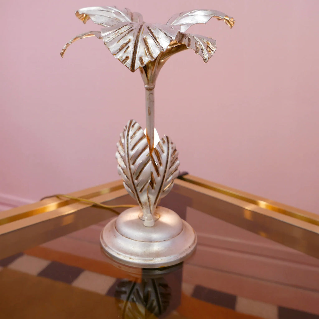 Lampe de table Palmier argent, Design Hollywood Regency, Années 70 - Club Barbara