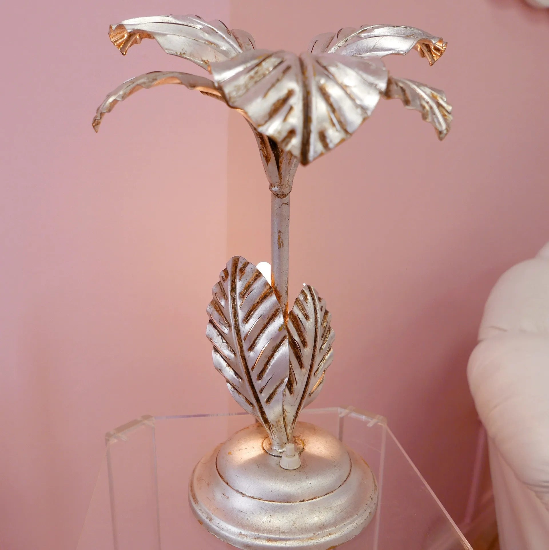 Lampe de table Palmier argent, Design Hollywood Regency, Années 70 - Club Barbara
