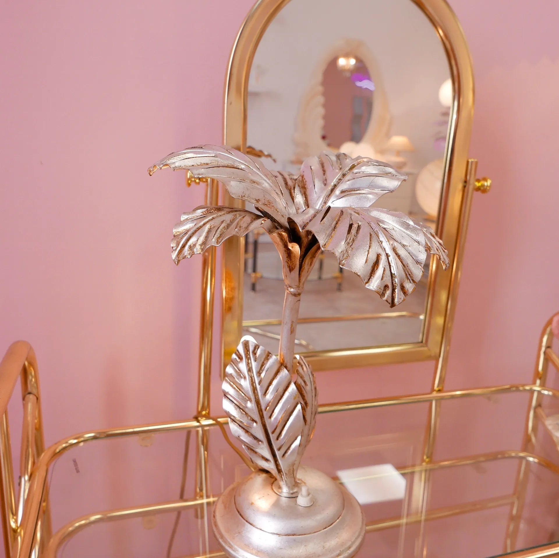 Lampe de table Palmier argent, Design Hollywood Regency, Années 70 - Club Barbara