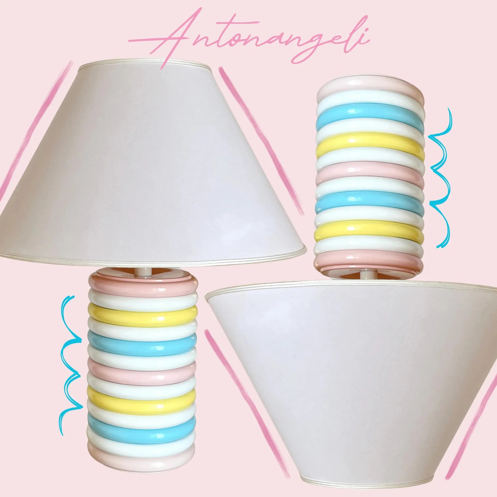 Lampe de table pastel vintage, Antonangeli Milano Italie, années 70, grand modèle - Club Barbara