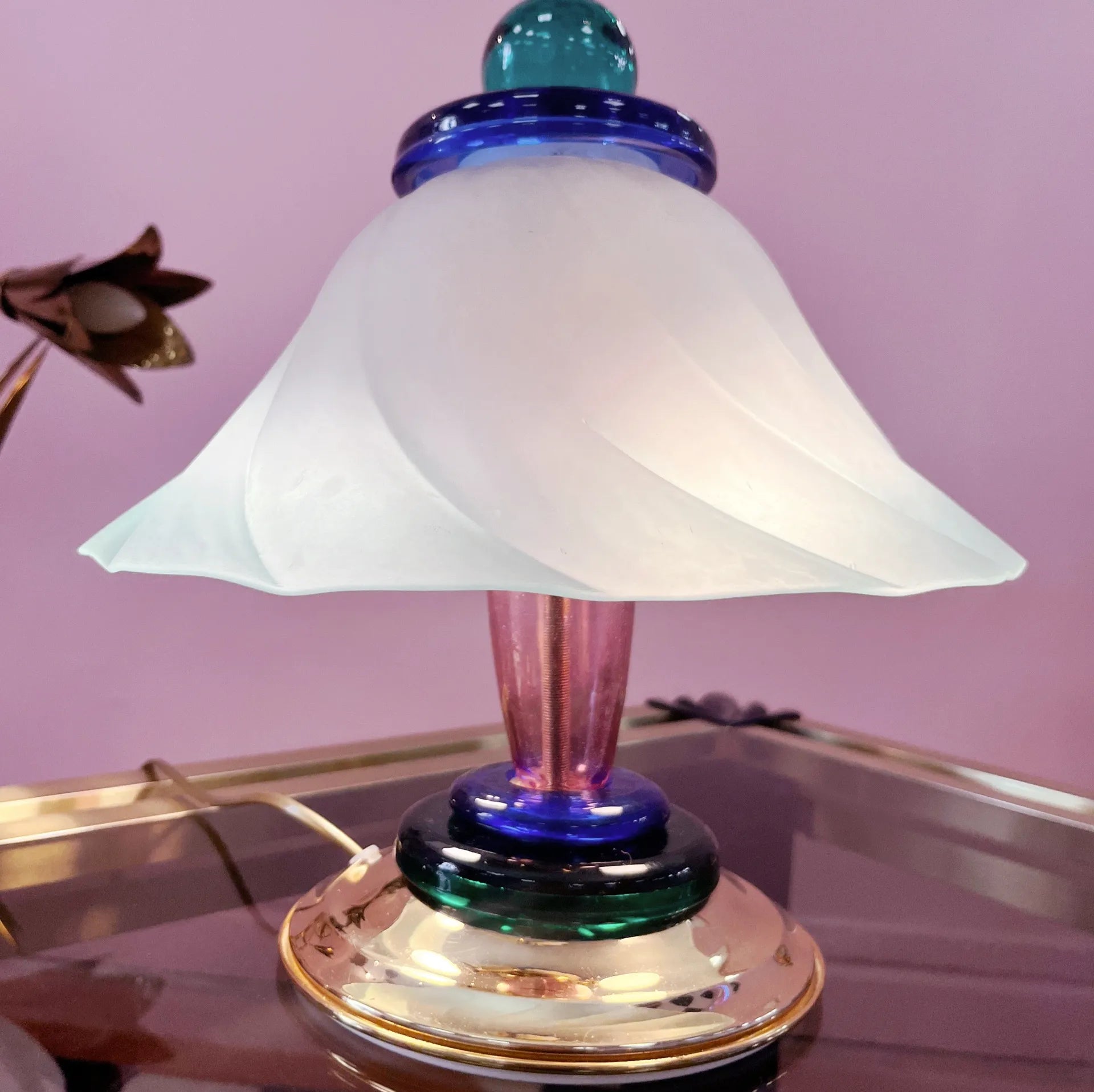 Lampe de Table Polychrome en Verre et Laiton, Italie, Années 80 - Club Barbara