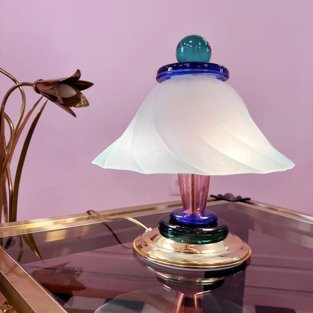 Lampe de Table Polychrome en Verre et Laiton, Italie, Années 80 - Club Barbara