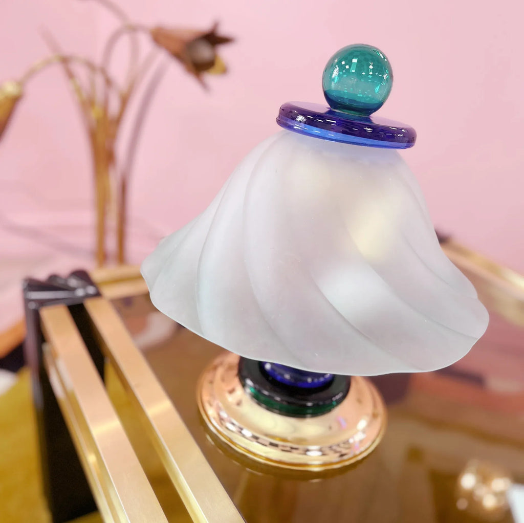 Lampe de Table Polychrome en Verre et Laiton, Italie, Années 80 - Club Barbara