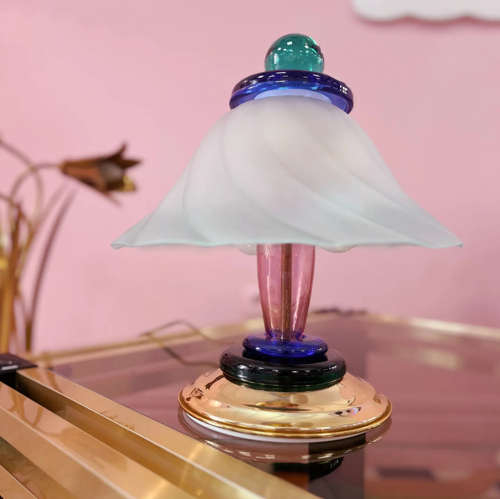 Lampe de Table Polychrome en Verre et Laiton, Italie, Années 80 - Club Barbara