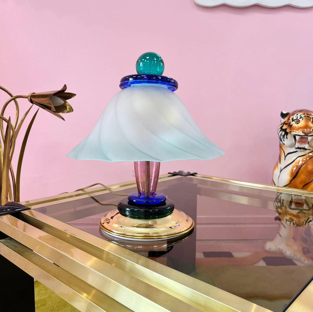 Lampe de Table Polychrome en Verre et Laiton, Italie, Années 80 - Club Barbara