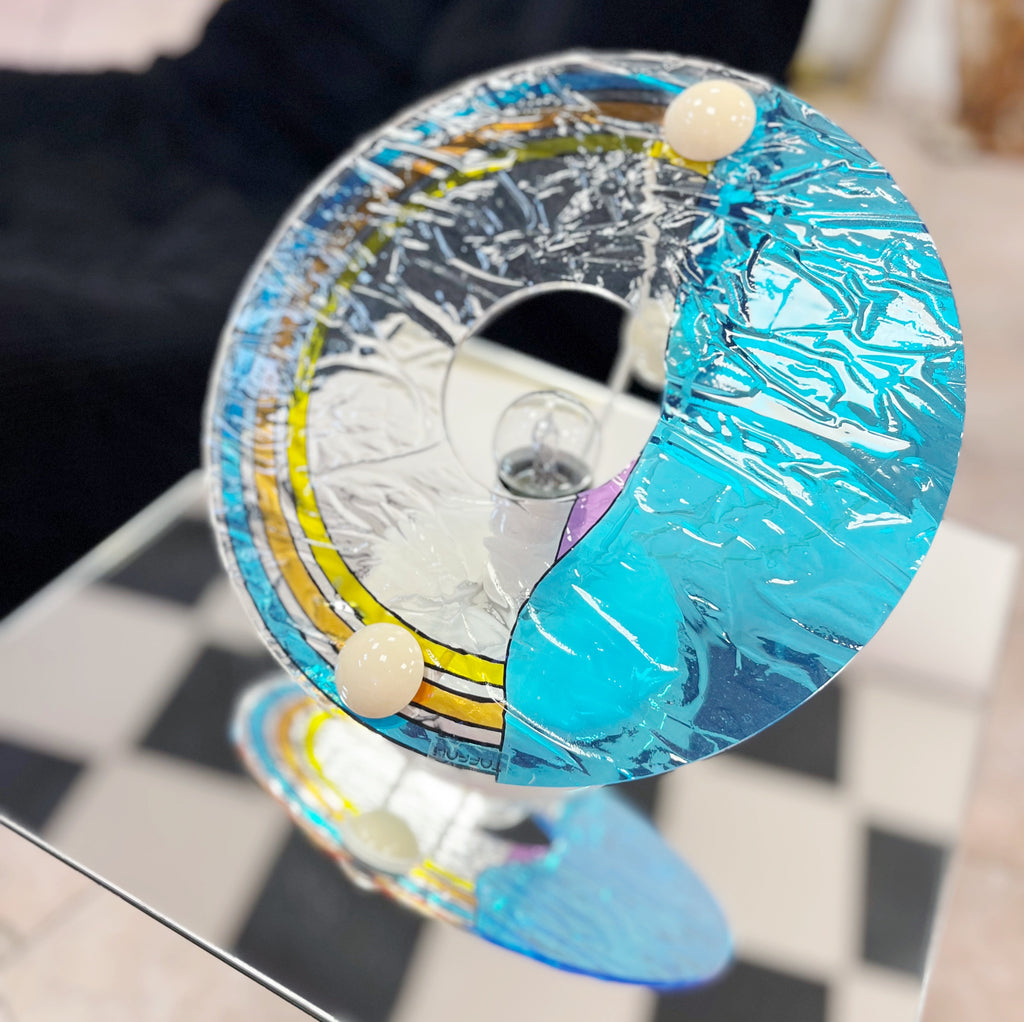 Lampe italienne Toffoli, abat jour circulaire en plexiglas coloré, années 80