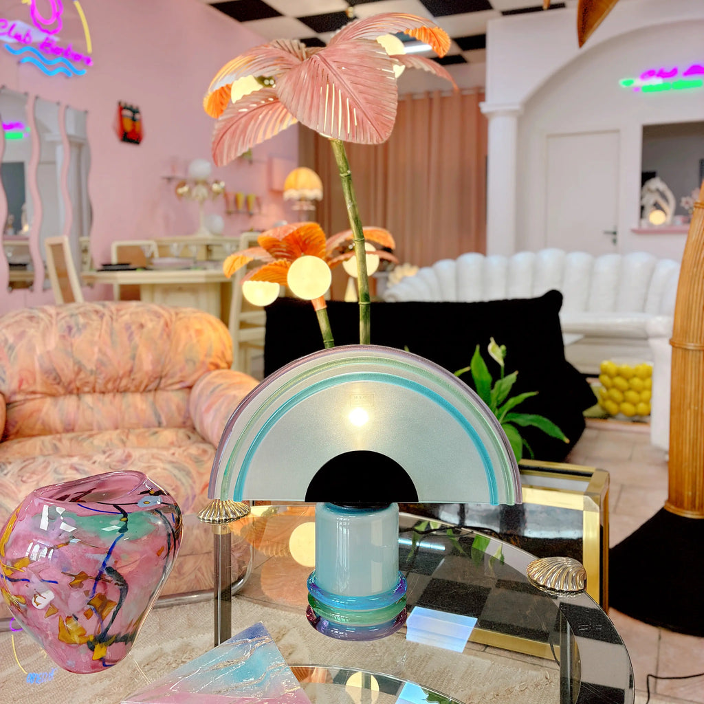 Lampe demi-lune en verre de Murano des années 80
