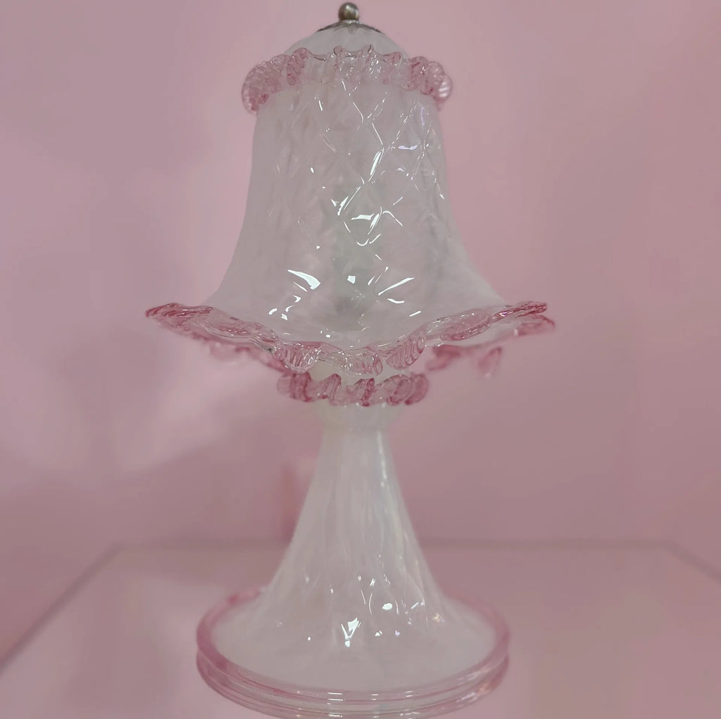Lampe en verre de Murano rose et blanc, années 80 - Club Barbara