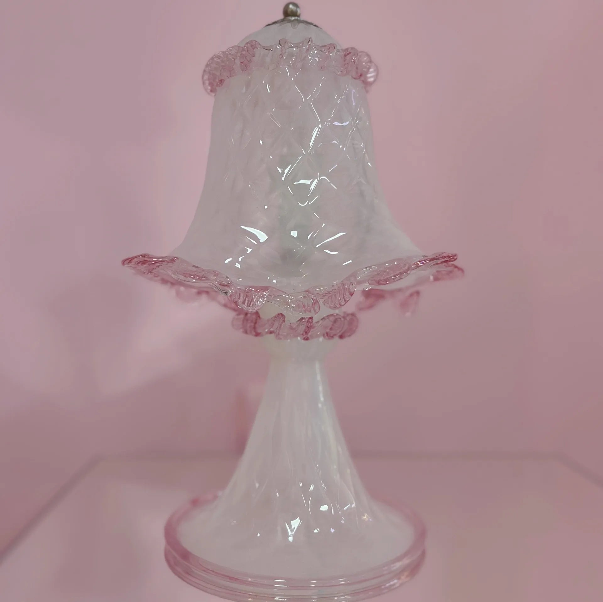 Lampe en verre de Murano rose et blanc, années 80 - Club Barbara