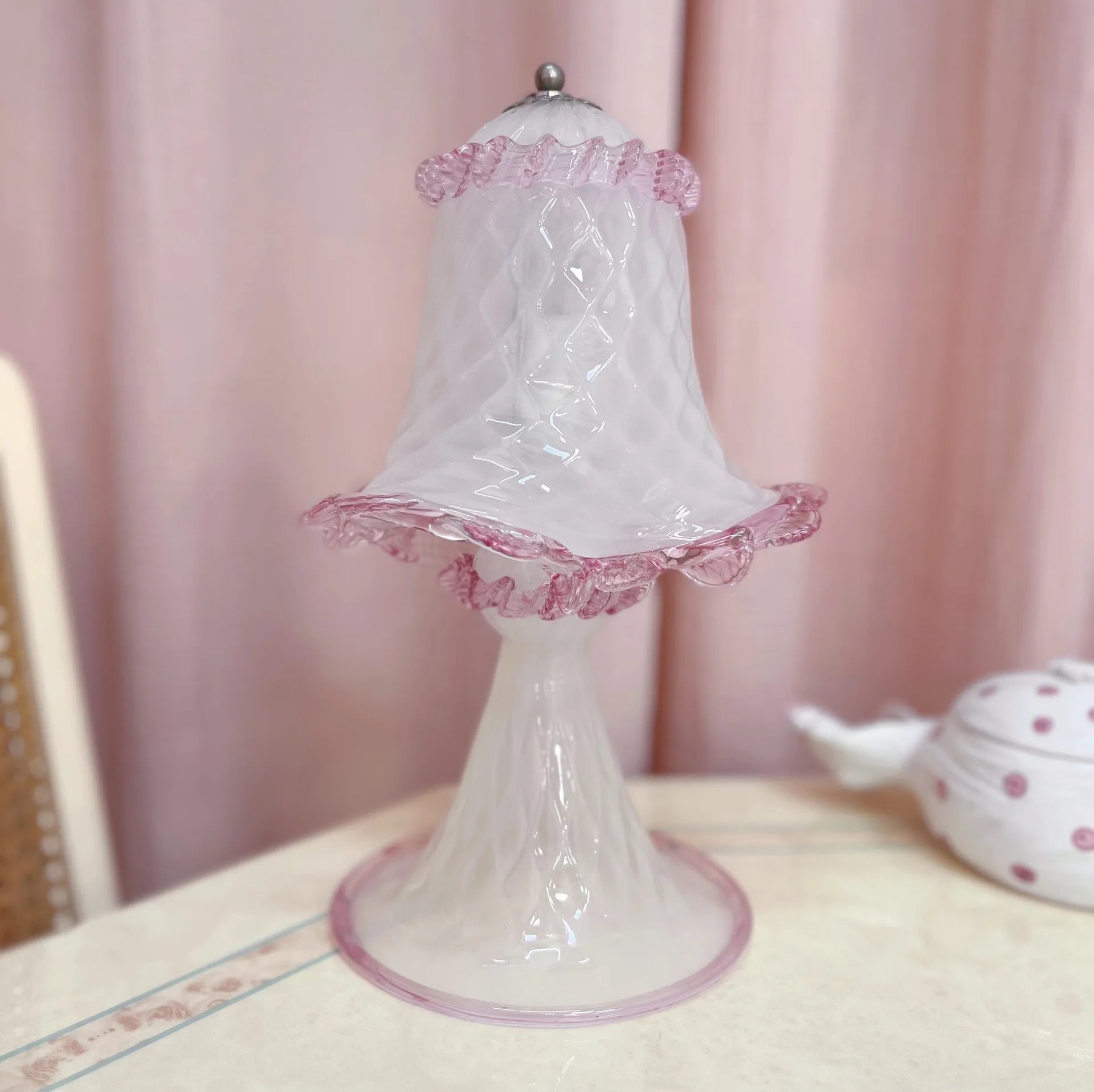 Lampe en verre de Murano rose et blanc, années 80 - Club Barbara